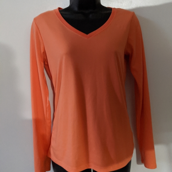 The Nike Tee Women's Orange V Neck Long Sleeve Top - Picture 3 of 8
